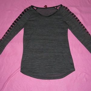 Grey Sweater with Leather and See Through Sleeve